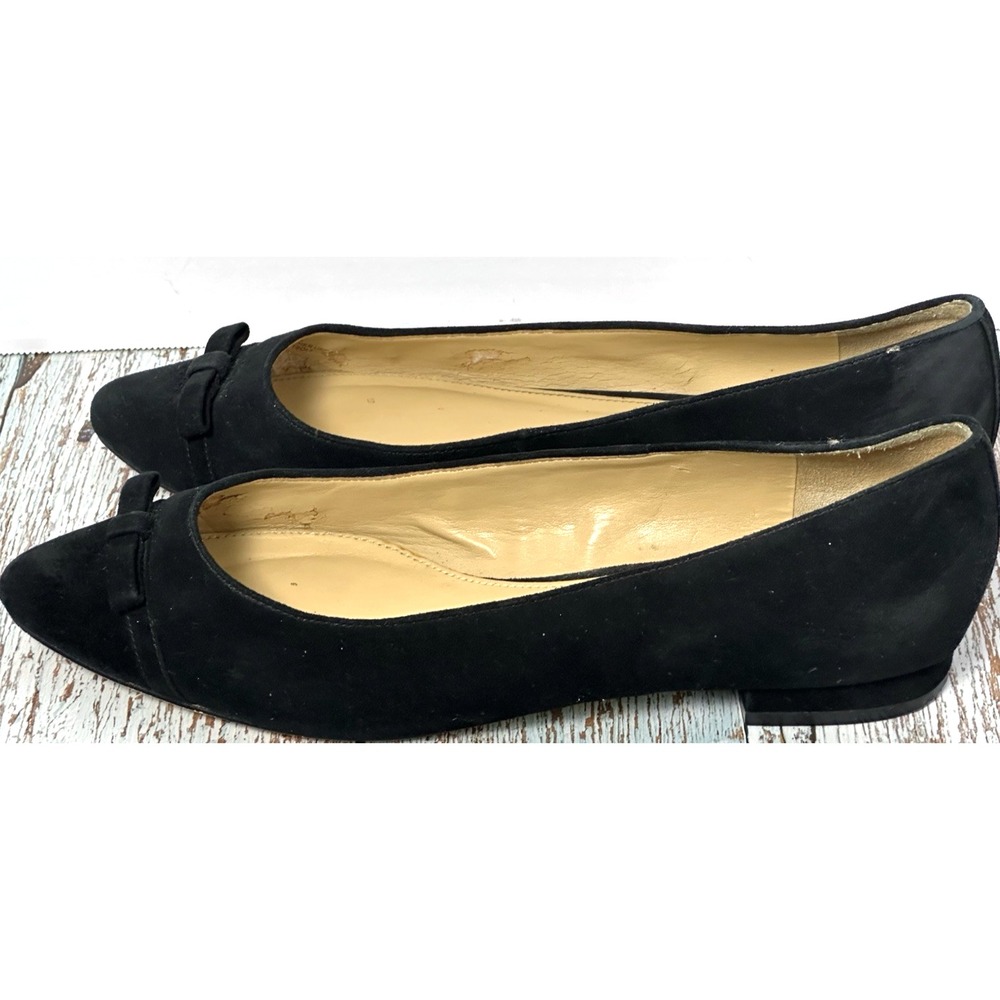 Talbots Edison Cap Toe Flats 9.5 M Black Suede Leather Bow Pointed Toe Shoes - Picture 14 of 16